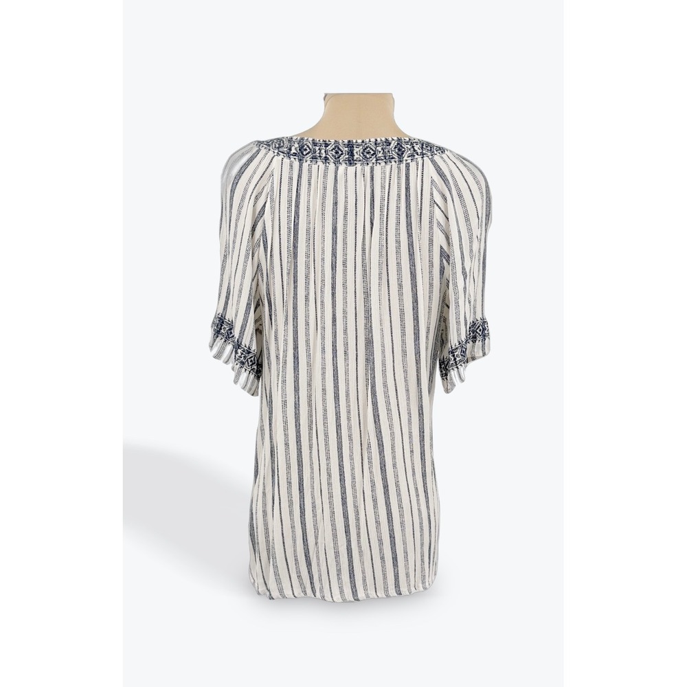 Knox Rose‎ Women's Striped Embroidered V Neck Tunic Top Bohemian Medium - Picture 2 of 9